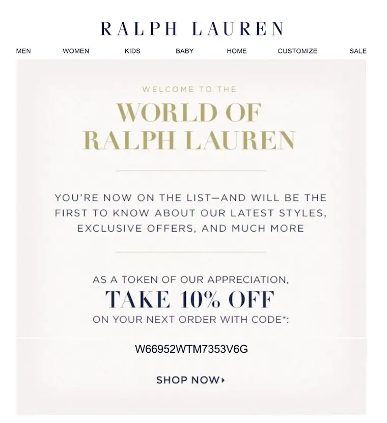 Welcome Email Ralph Lauren
