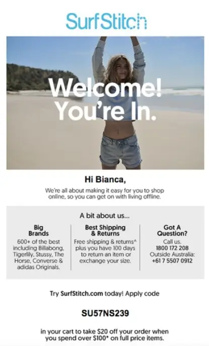 Welcome Email Surf Stitch
