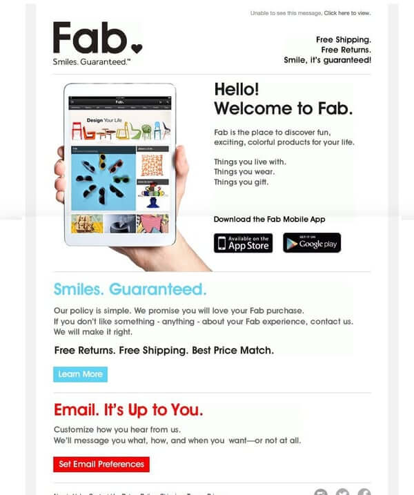 fab welcome email