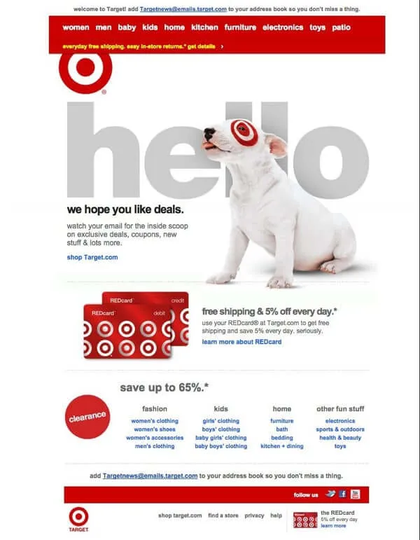 target welcome email